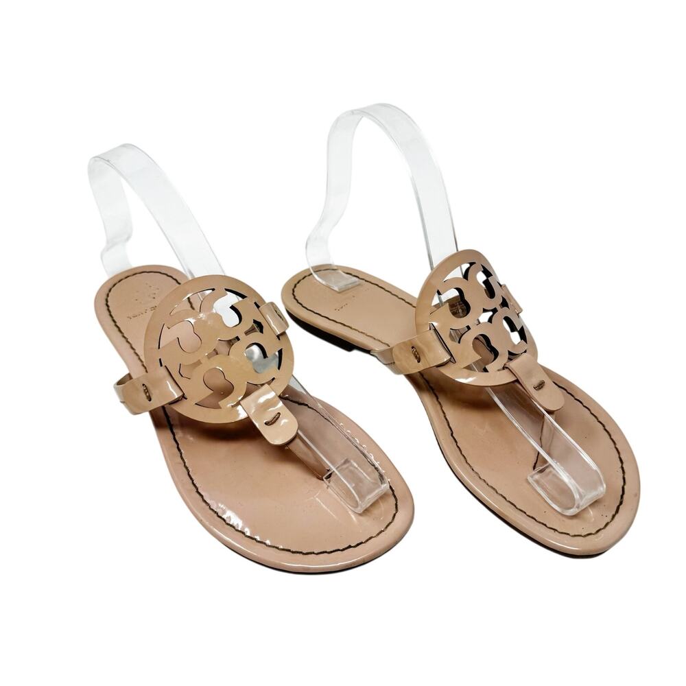 Tory Burch Miller Sandal Seashell Pink Patent Leather Thong Flat Size 6.5